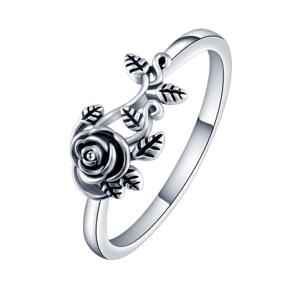 Ethnic Style Dainty Rose Flower Anillo Vintage Silver Ring for Women, …